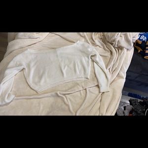 Cropped off the shoulder white sweater